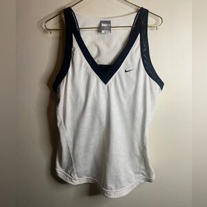 Nike White and Black V-Neck Athletic Tank